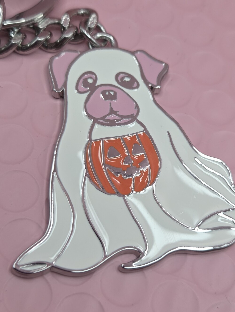 Victoria's Secret PINK Ghost Dog Pumpkin Halloween Keychain NWT